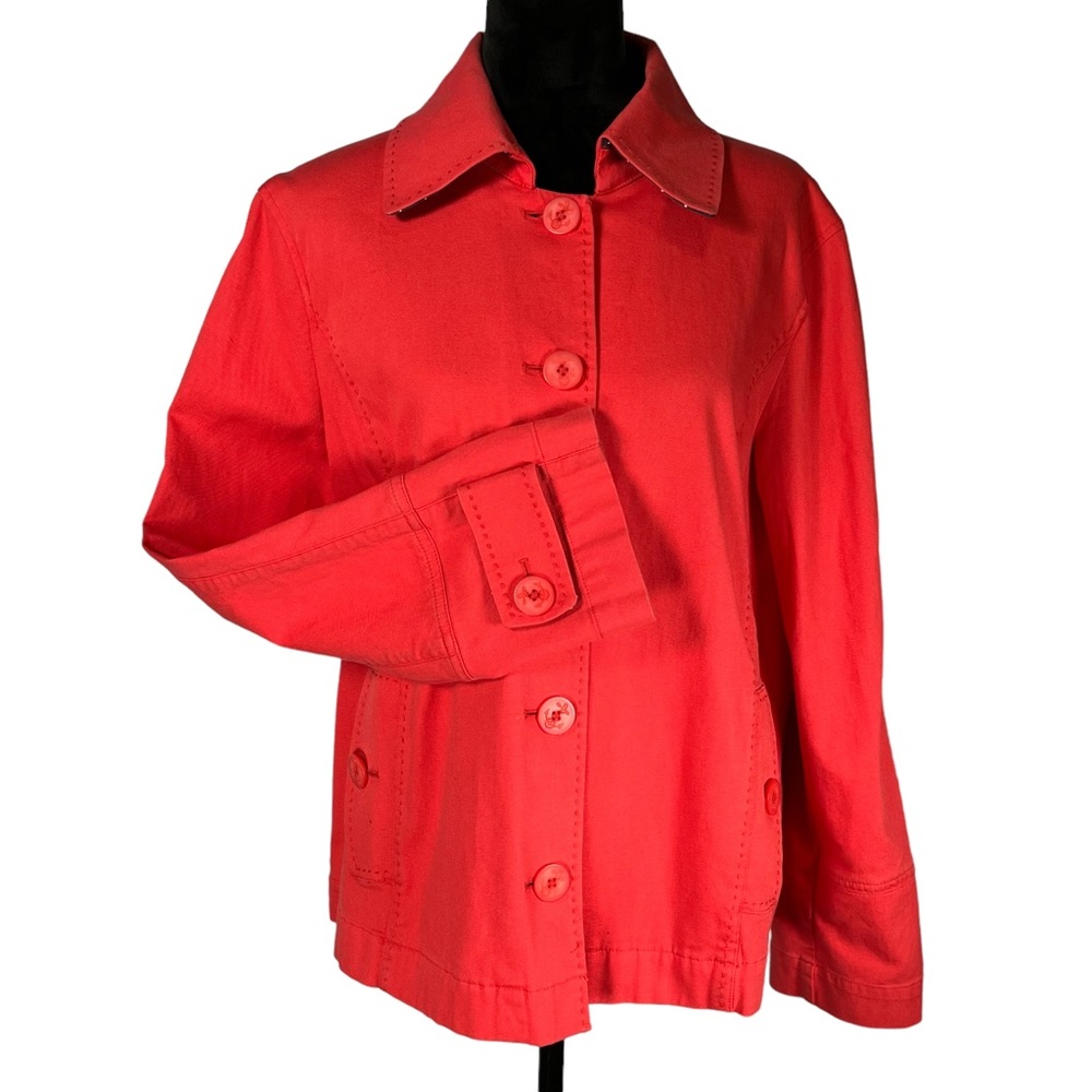 L.L. Bean Red Canvas Jacket Short Lightweight Cotton Trench Utility Nautical